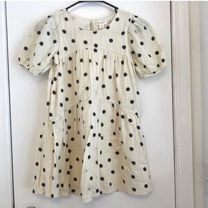 Cat & Jack Cream Dress with Black Polka Dots and Puff Sleeves